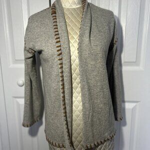 Kier + J Cashmere Cardigan Women's Gray Long Sleeve Open Drape Front Stitch
